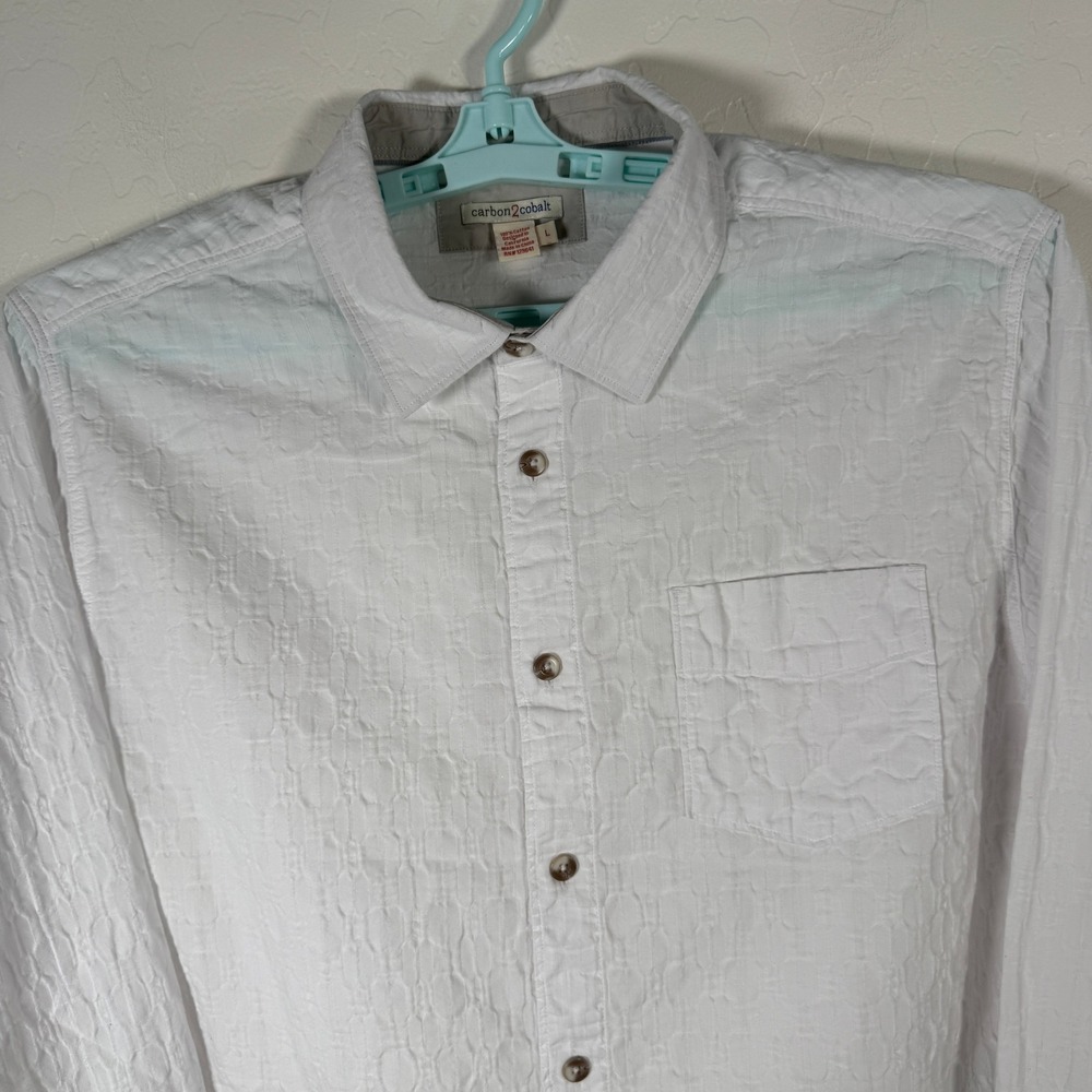 Carbon 2 Cobalt Shirt Mens Large White Textured Cotton Long Sleeve Button Up